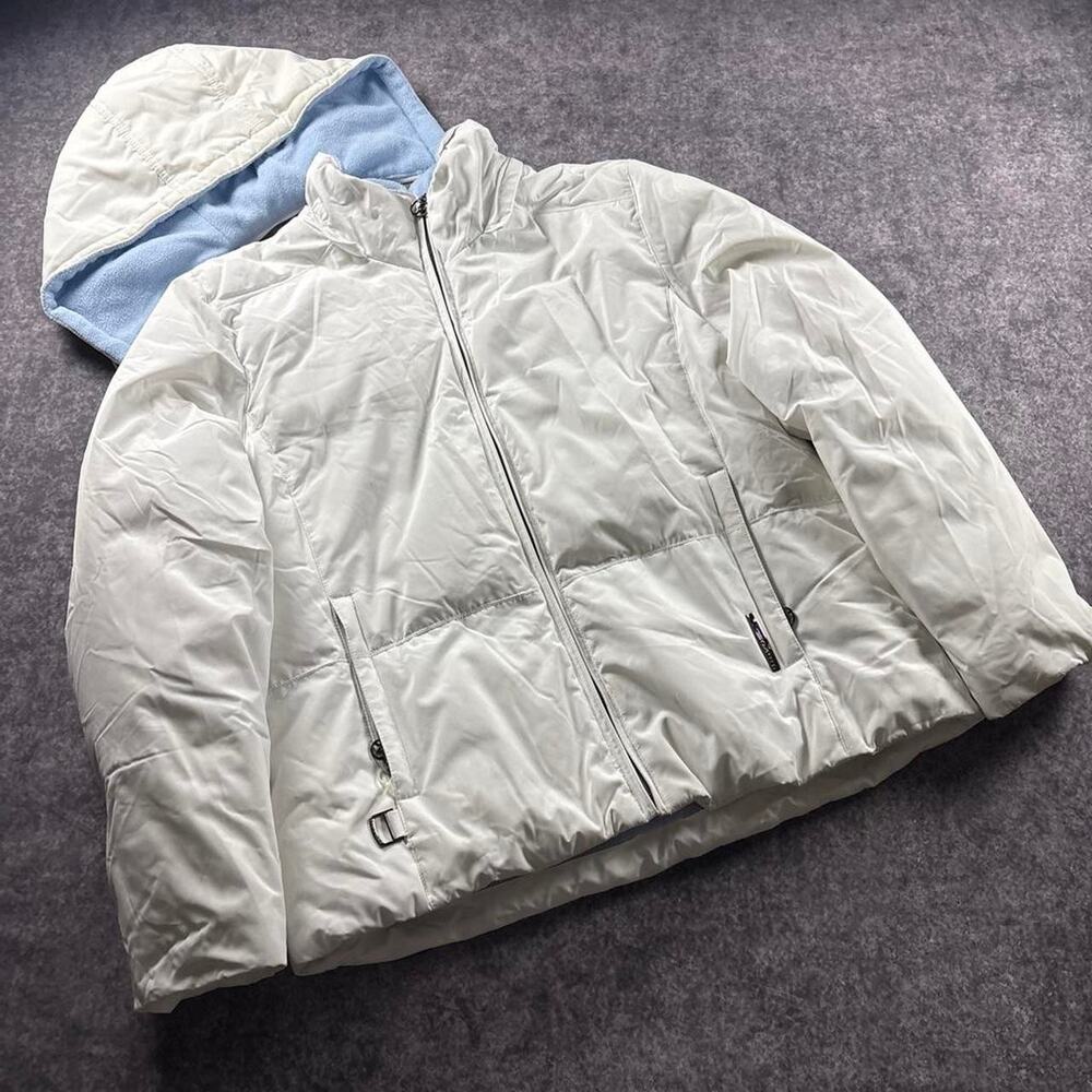 ZeroXposur Men’s L White Puffer Jacket Detachable Hood Blue Fleece Lined